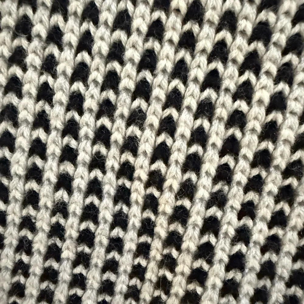Coach Black & Ivory Knit Scarf w/ Leather Logo Patch